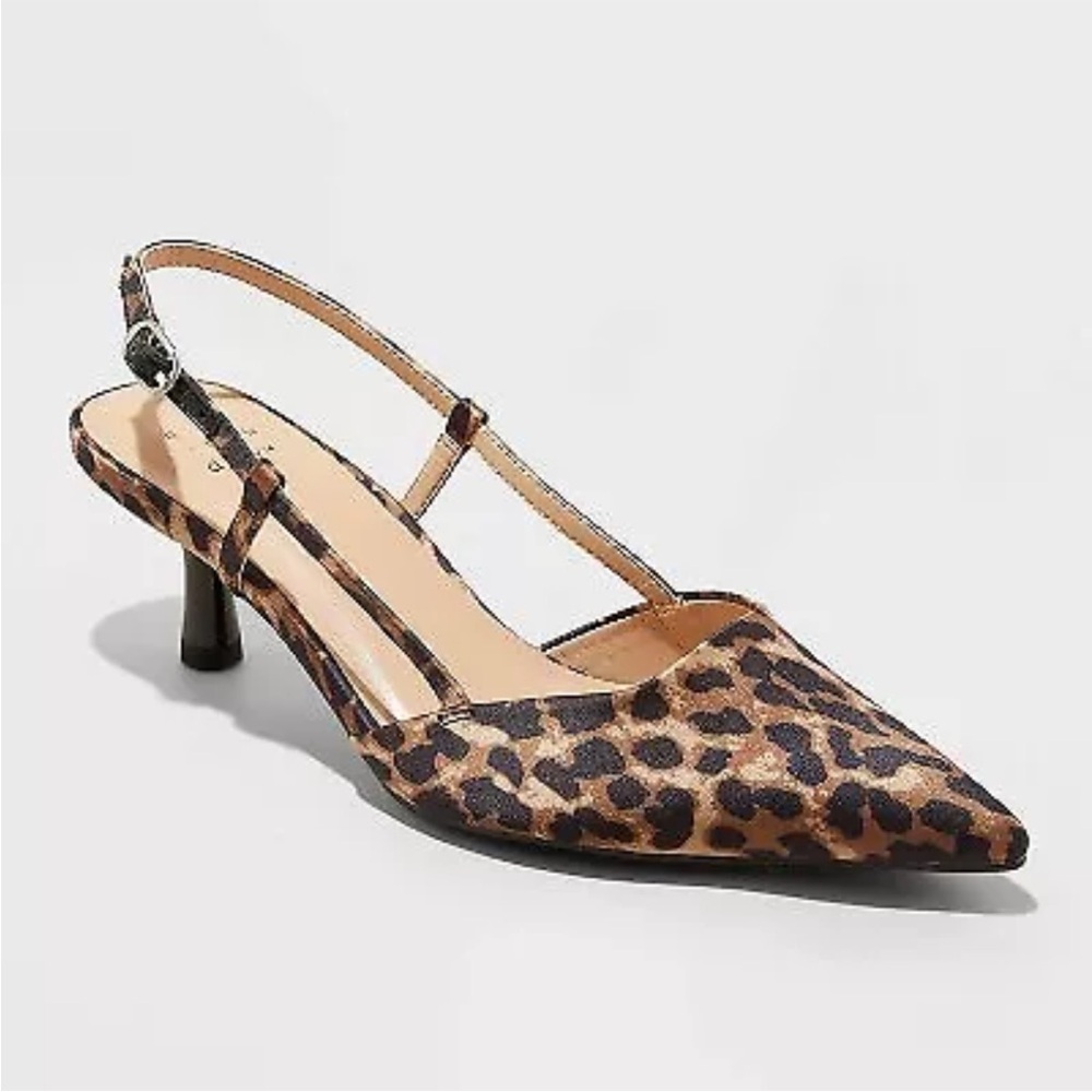 a new day Leopard Print Pointed Toe Slingback Heels - Brown/Black